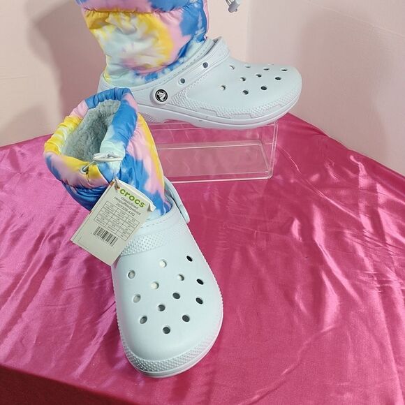 Crocs Women Size 10 Classic Lined Neo Puff Tie Dye Winter Boots EXCELLENT 207328 - Picture 1 of 10